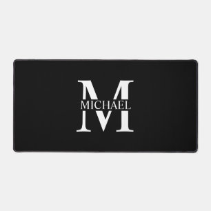 Schwarz-Personalisiert-Monogramm und Name Schreibtischunterlage