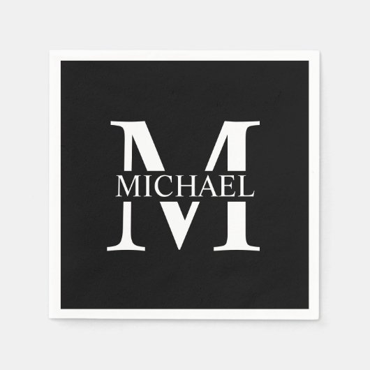 Schwarz-Personalisiert-Monogramm und Name Serviette (Vorderseite)