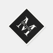 Schwarz-Personalisiert-Monogramm und Name Serviette (Ecke)