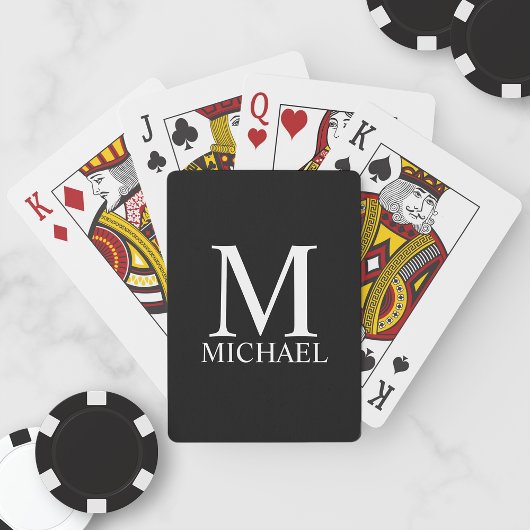 Schwarz-Personalisiert-Monogramm und Name Spielkarten