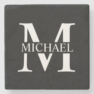 Schwarz-Personalisiert-Monogramm und Name Steinuntersetzer
