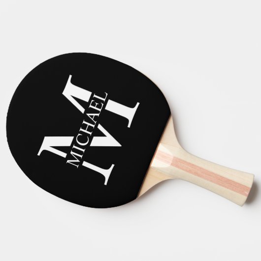 Schwarz-Personalisiert-Monogramm und Name Tischtennis Schläger (Seitenansicht)