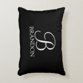 Schwarz-Personalisiert-Script-Monogramm und -Name Dekokissen (Vorderseite(Vertikal))