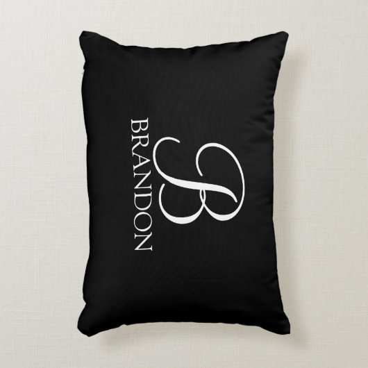 Schwarz-Personalisiert-Script-Monogramm und -Name Dekokissen (Vorderseite(Vertikal))