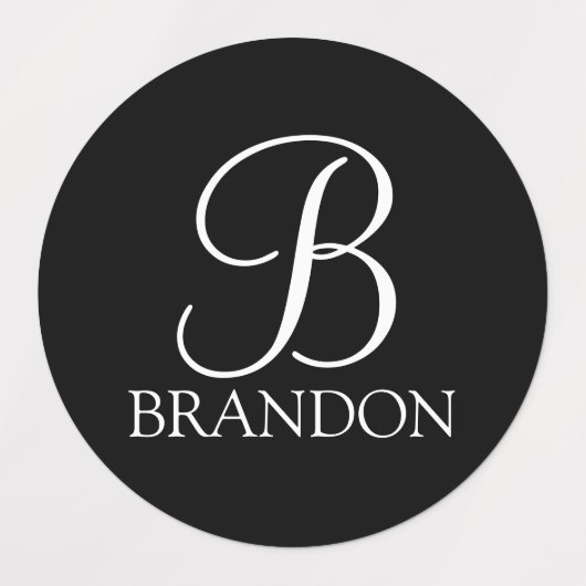 Schwarz-Personalisiert-Script-Monogramm und -Name Etiketten (Design 2)