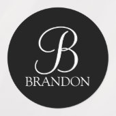 Schwarz-Personalisiert-Script-Monogramm und -Name Etiketten (Design 1)
