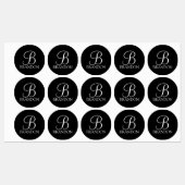 Schwarz-Personalisiert-Script-Monogramm und -Name Etiketten (Blatt)