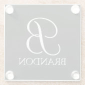 Schwarz-Personalisiert-Script-Monogramm und -Name Glasuntersetzer (Rückseite)