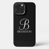 Schwarz-Personalisiert-Script-Monogramm und -Name iPhone Hülle (Rückseite)