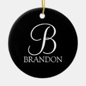 Schwarz-Personalisiert-Script-Monogramm und -Name Keramik Ornament (Vorne)