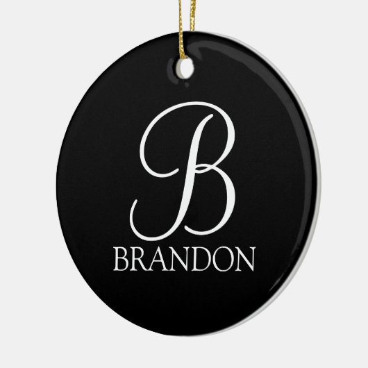 Schwarz-Personalisiert-Script-Monogramm und -Name Keramik Ornament (Links)