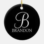 Schwarz-Personalisiert-Script-Monogramm und -Name Keramik Ornament (Hinten)