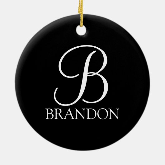 Schwarz-Personalisiert-Script-Monogramm und -Name Keramik Ornament (Hinten)