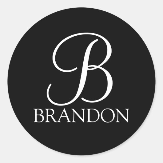 Schwarz-Personalisiert-Script-Monogramm und -Name Runder Aufkleber (Vorderseite)