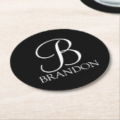 Schwarz-Personalisiert-Script-Monogramm und -Name Runder Pappuntersetzer (Angewinkelt)