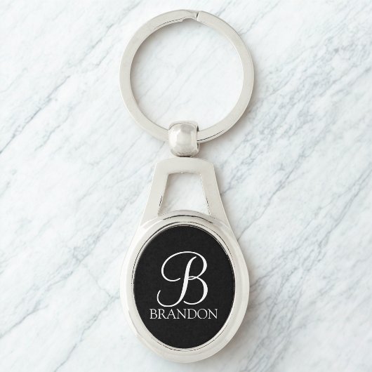 Schwarz-Personalisiert-Script-Monogramm und -Name Schlüsselanhänger