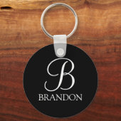 Schwarz-Personalisiert-Script-Monogramm und -Name Schlüsselanhänger (Vorderseite)