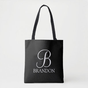 Schwarz-Personalisiert-Script-Monogramm und -Name Tasche
