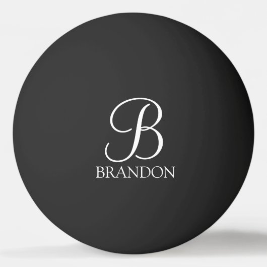 Schwarz-Personalisiert-Script-Monogramm und -Name Tischtennisball (Vorderseite)