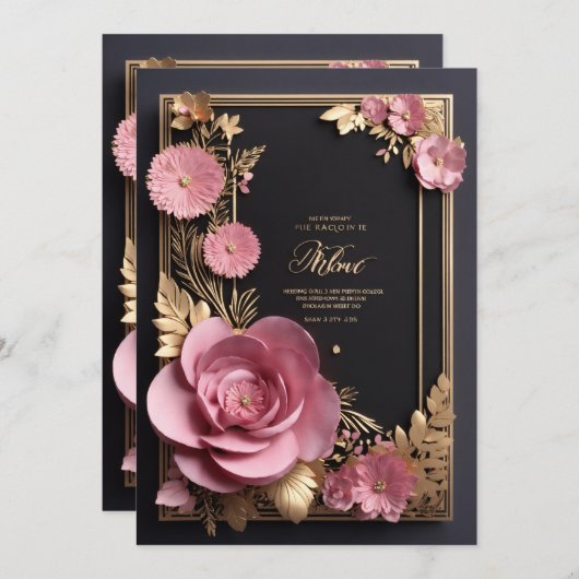 Schwarz-Pink 3D-Blume-Grüße-Karte Ankündigung (Vorne/Hinten)