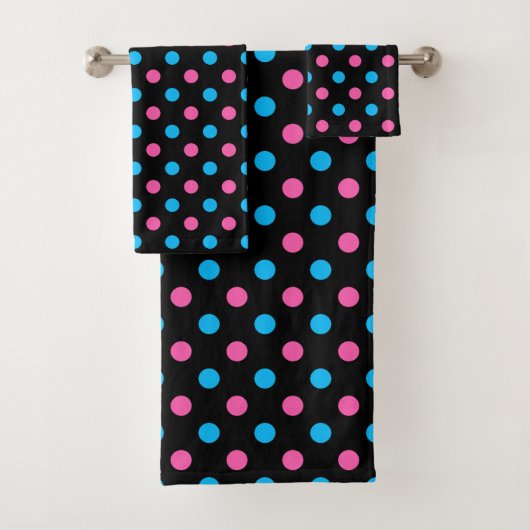 Schwarz Pink Blau Punkte Muster Badhandtuch Set (Insitu)