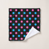 Schwarz Pink Blau Punkte Muster Badhandtuch Set (Waschlappen)