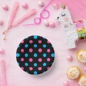 Schwarz Pink Blau Punkte Muster Pappteller (Party)