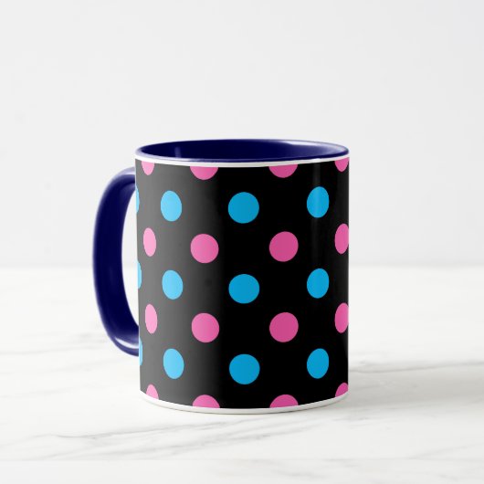 Schwarz Pink Blau Punkte Muster Tasse (Vorderseite Links)