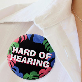Schwarz-Pink-blaue tropische Blätter hören schwer Button