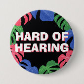 Schwarz-Pink-blaue tropische Blätter hören schwer Button (Vorderseite)