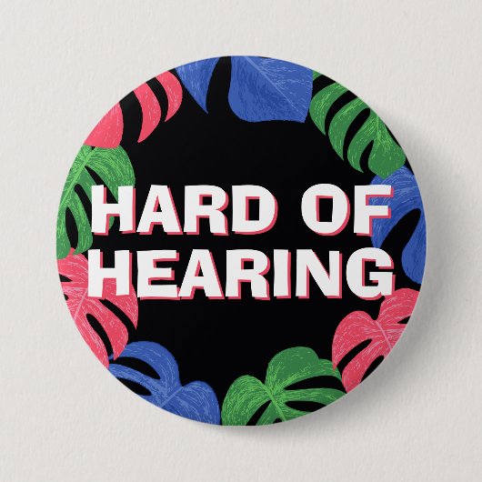 Schwarz-Pink-blaue tropische Blätter hören schwer Button (Vorderseite)