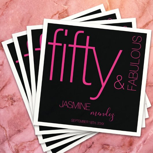 Schwarz Pink Bold Glam Fünfzig und Fantastisch Geb Serviette