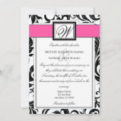 Schwarz-Pink-Damast Hochzeitseinladungen Einladung (Rückseite)
