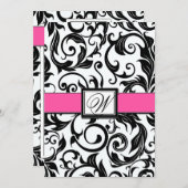 Schwarz-Pink-Damast Hochzeitseinladungen Einladung (Vorne/Hinten)