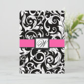 Schwarz-Pink-Damast Hochzeitseinladungen Einladung (Stehend Vorderseite)