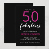 Schwarz Pink Fifty und Fabulous Fünfzigster Geburt Einladung (Vorne/Hinten)