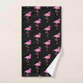 Schwarz-Pink-Flamingo-Muster Badhandtuch Set (Handtuch)