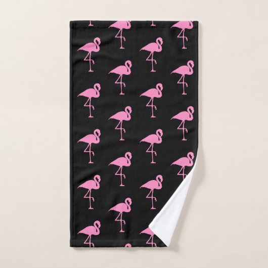 Schwarz-Pink-Flamingo-Muster Badhandtuch Set (Handtuch)