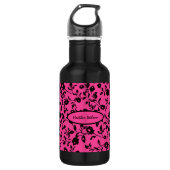 Schwarz Pink Floral Wasser Flasche mit Namen Edelstahlflasche (Vorderseite)