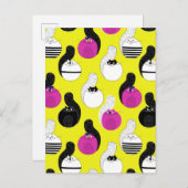 Schwarz Pink Funny Nautic Cats Ankündigungspostkarte (Vorne/Hinten)