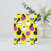 Schwarz Pink Funny Nautic Cats Ankündigungspostkarte (Stehend Vorderseite)