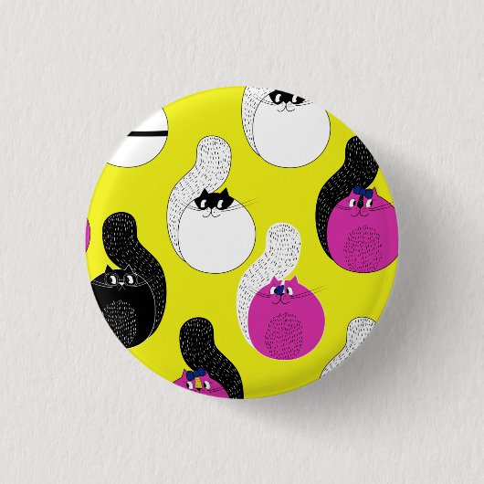 Schwarz Pink Funny Nautic Cats Button (Vorderseite)
