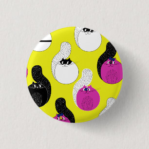Schwarz Pink Funny Nautic Cats Button