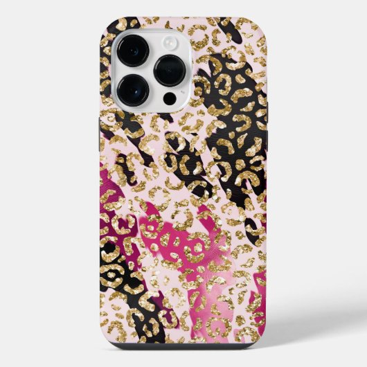 Schwarz Pink Gold Leopard iPhone Hülle (Rückseite)