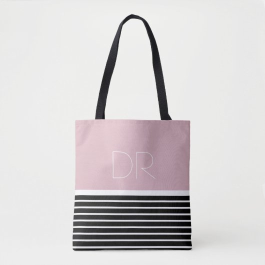 Schwarz Pink horizontale Streifen & Monogram . Tasche (Vorderseite)