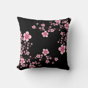 Schwarz-Pink-Japanisch-Kirschblossom Kissen
