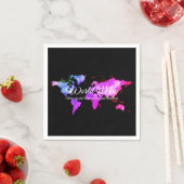 Schwarz Pink Karte Globus Reiseagent Serviette (Beispiel)