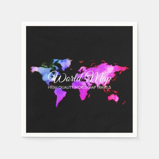 Schwarz Pink Karte Globus Reiseagent Serviette (Vorderseite)