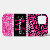 Schwarz-Pink-Leopard-Spot-Glam-Monogramm Case-Mate iPhone Hülle (Rückseite (Horizontal))
