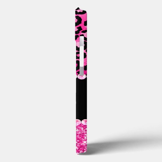 Schwarz-Pink-Leopard-Spot-Glam-Monogramm Case-Mate iPhone Hülle (Rückseite / Links)